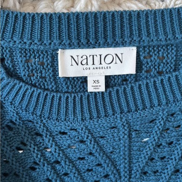 Nation LTD Kay Crochet Knit Ruffle Shoulder Pima Cotton Long Sleeve Sweater XS - Picture 3 of 6